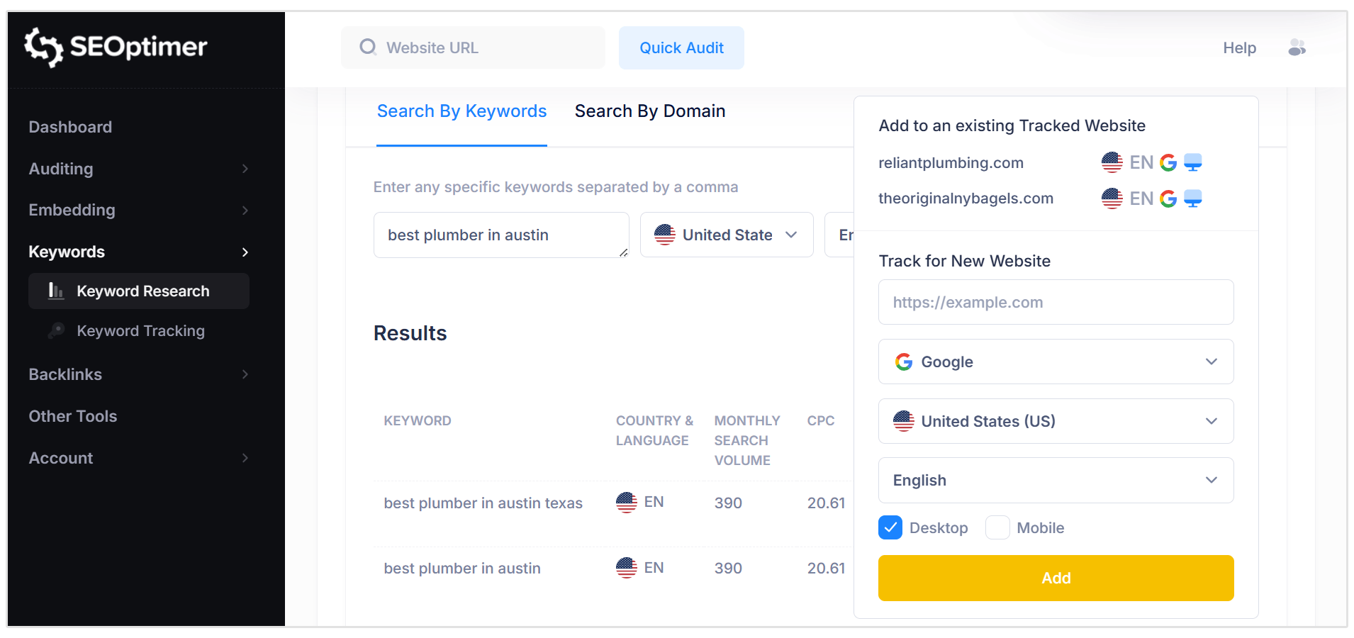 Add to tracked website